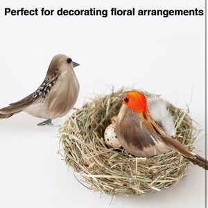 Charming Faux Bird Figurines with Nest - Brown and Orange